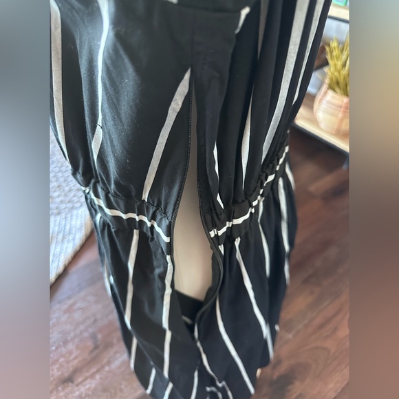 J. Crew Cinched-Waist Cotton Poplin Midi Dress Black & Ivory Stripe LG Worn 1x - Picture 6 of 13